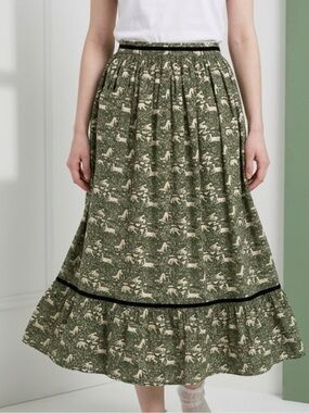 Batsheva x Laura Ashley Floral Tiered Midi Skirt in Olive Green